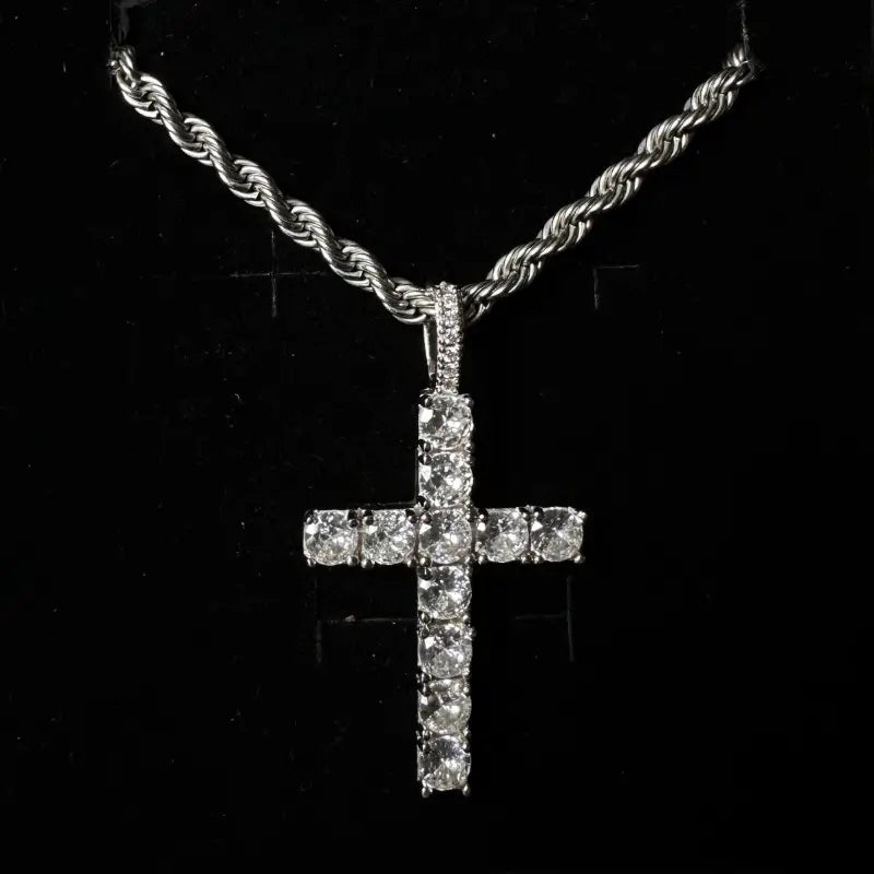Iced moissanite silver cross pendant