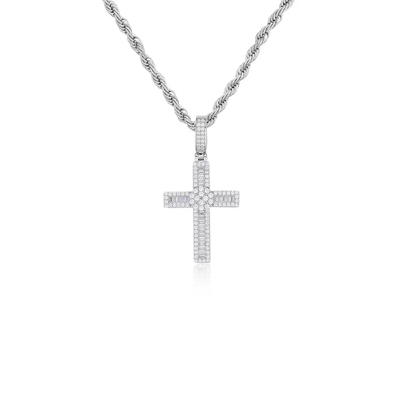 Medieval moissanite silver cross pendant