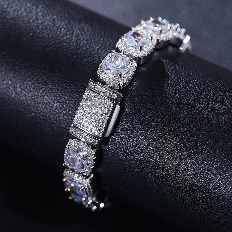 Moissanite silver cluster tennis bracelet