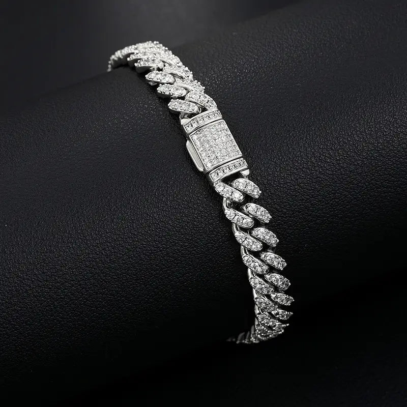 Moissanite silver cuban bracelet 8mm