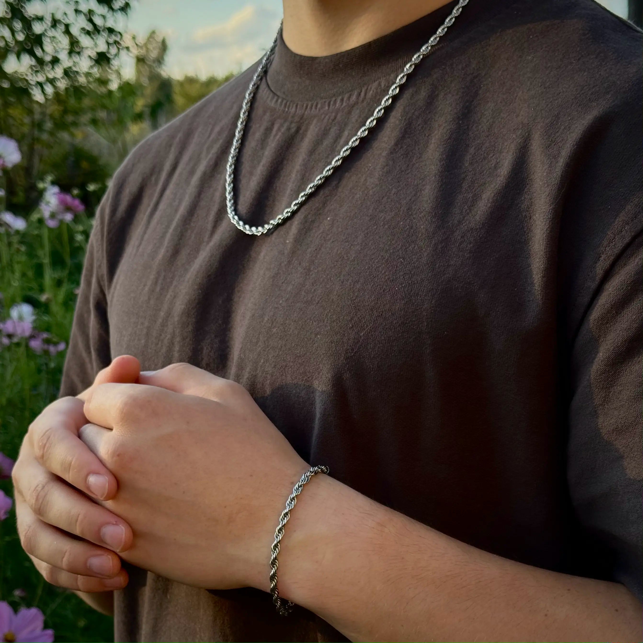 rope bracelet and chain necklace for men