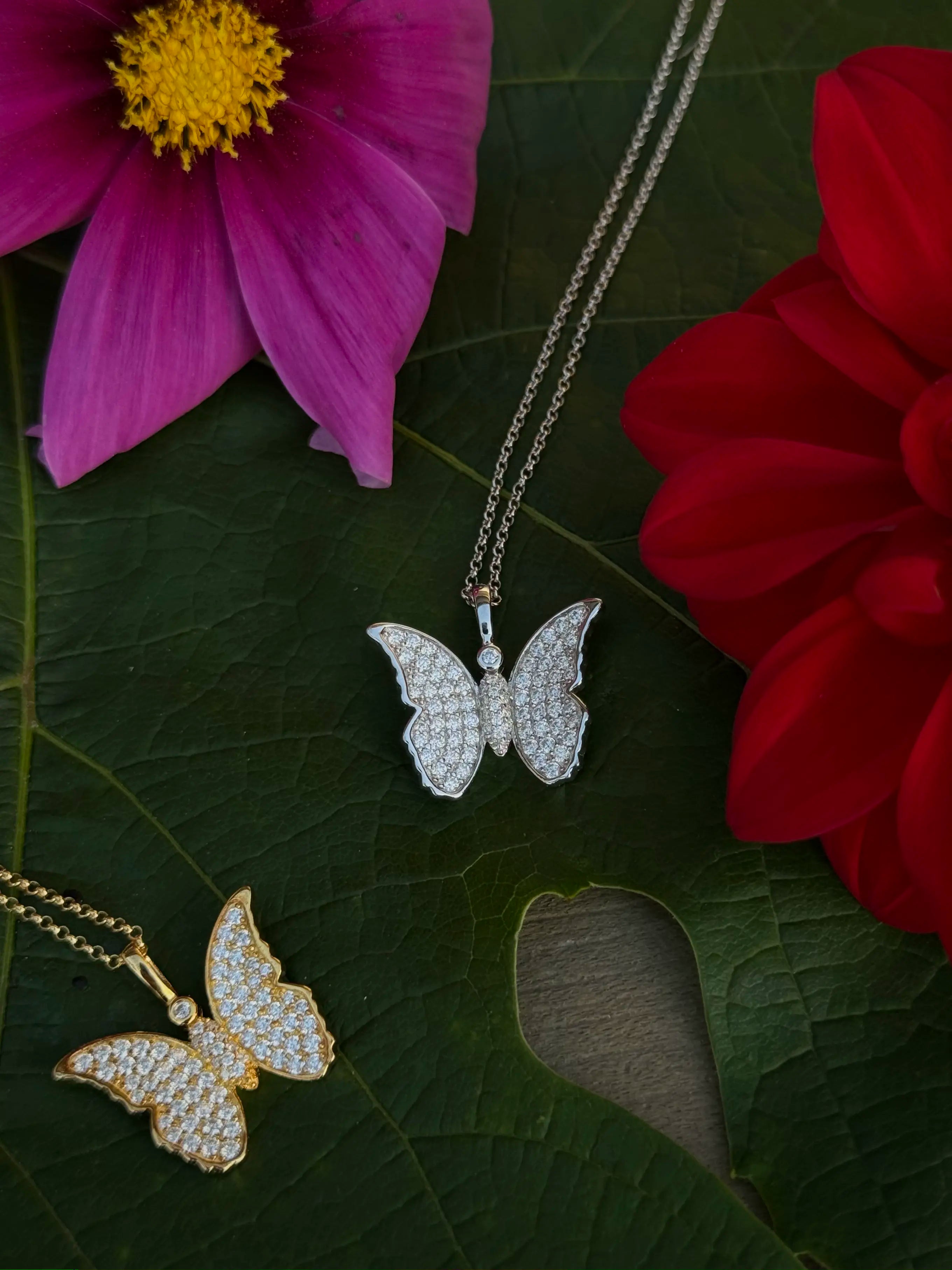 silver and gold butterfly pendants for women