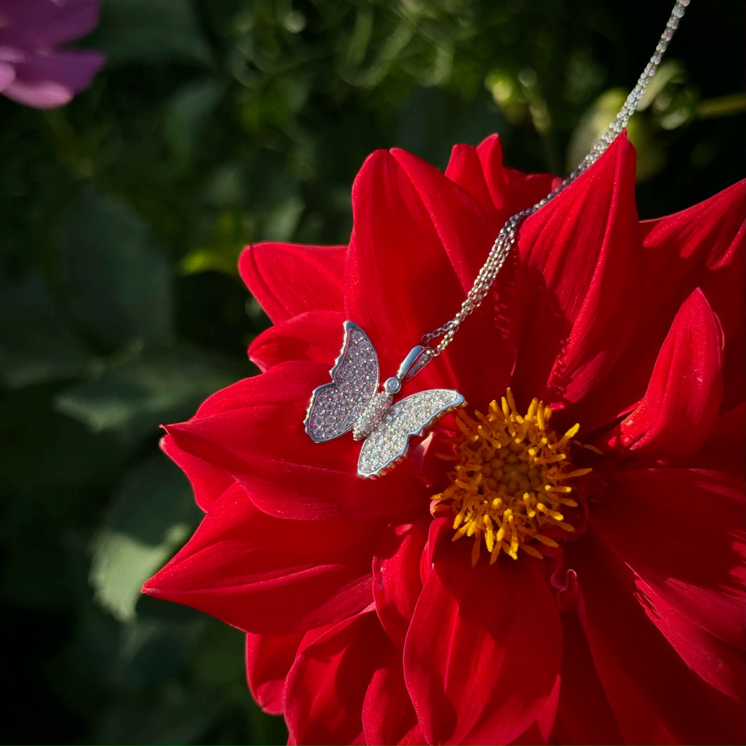 silver butterfly pendant for women with flower