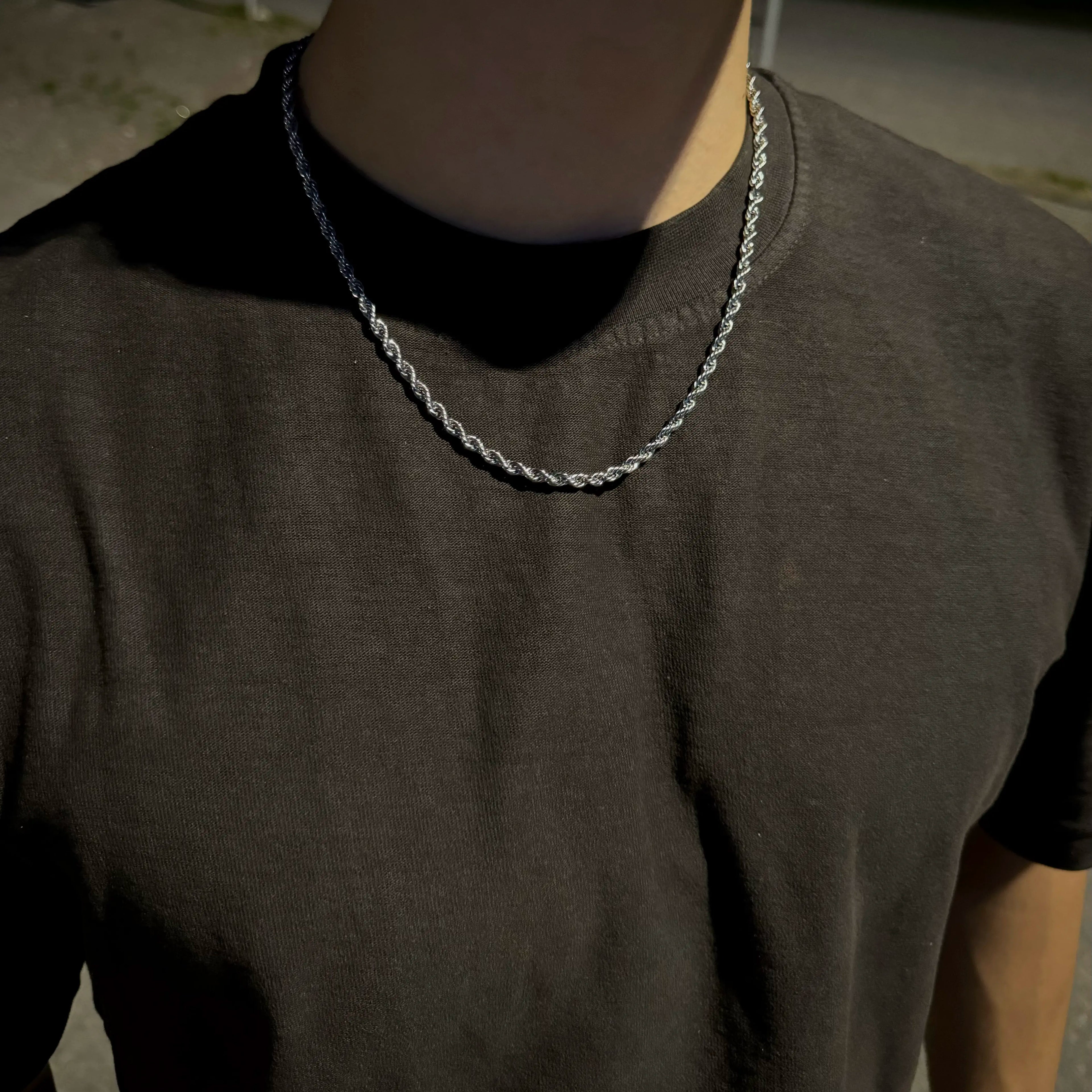 silver rope chain for men fits most styles